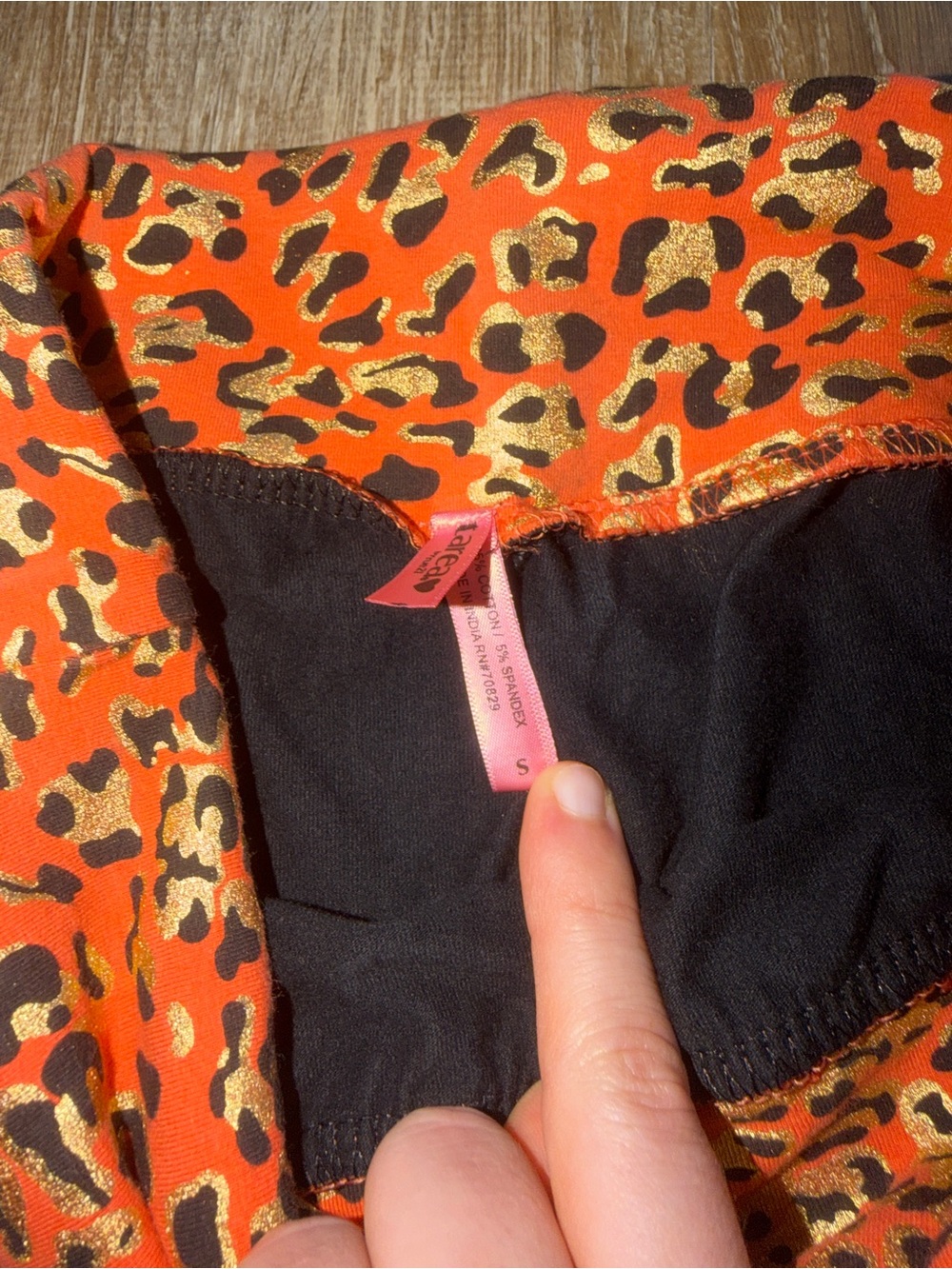 Vintage Y2K  Black Leggings with Orange Leopard Fold-Over Waistband - Picture 3 of 5